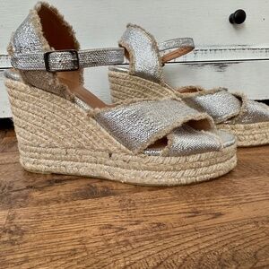 Castaner Bromelia Silver Metallic Wedge Espadrilles Women's Size 40 10